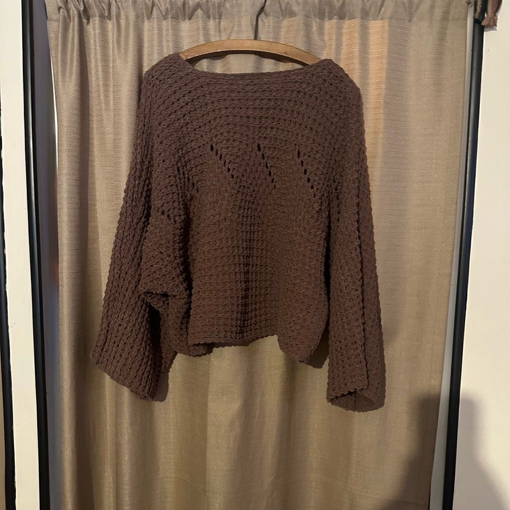 POL Answer All My Questions Brown Knit Crew Neck Sweater - Picture 2 of 6